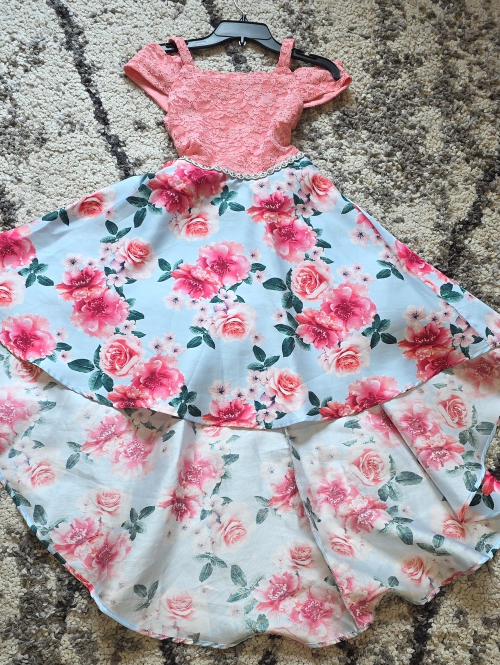 Speechless Pink Lace Bodice Floral High-Low Skirt